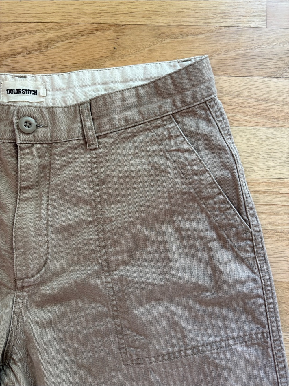 Taylor Stitch Men’s Size 33 The Trail Short Khaki Herringbone Utility Fatigue - Picture 3 of 7